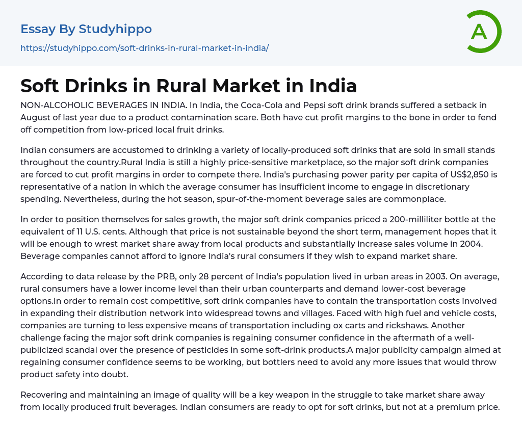Soft Drinks in Rural Market in India Essay Example