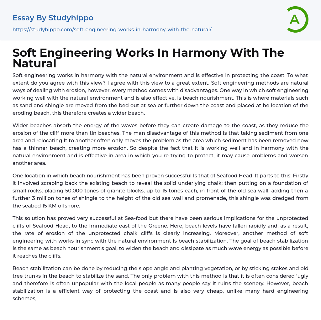 Soft Engineering Works In Harmony With The Natural Essay Example