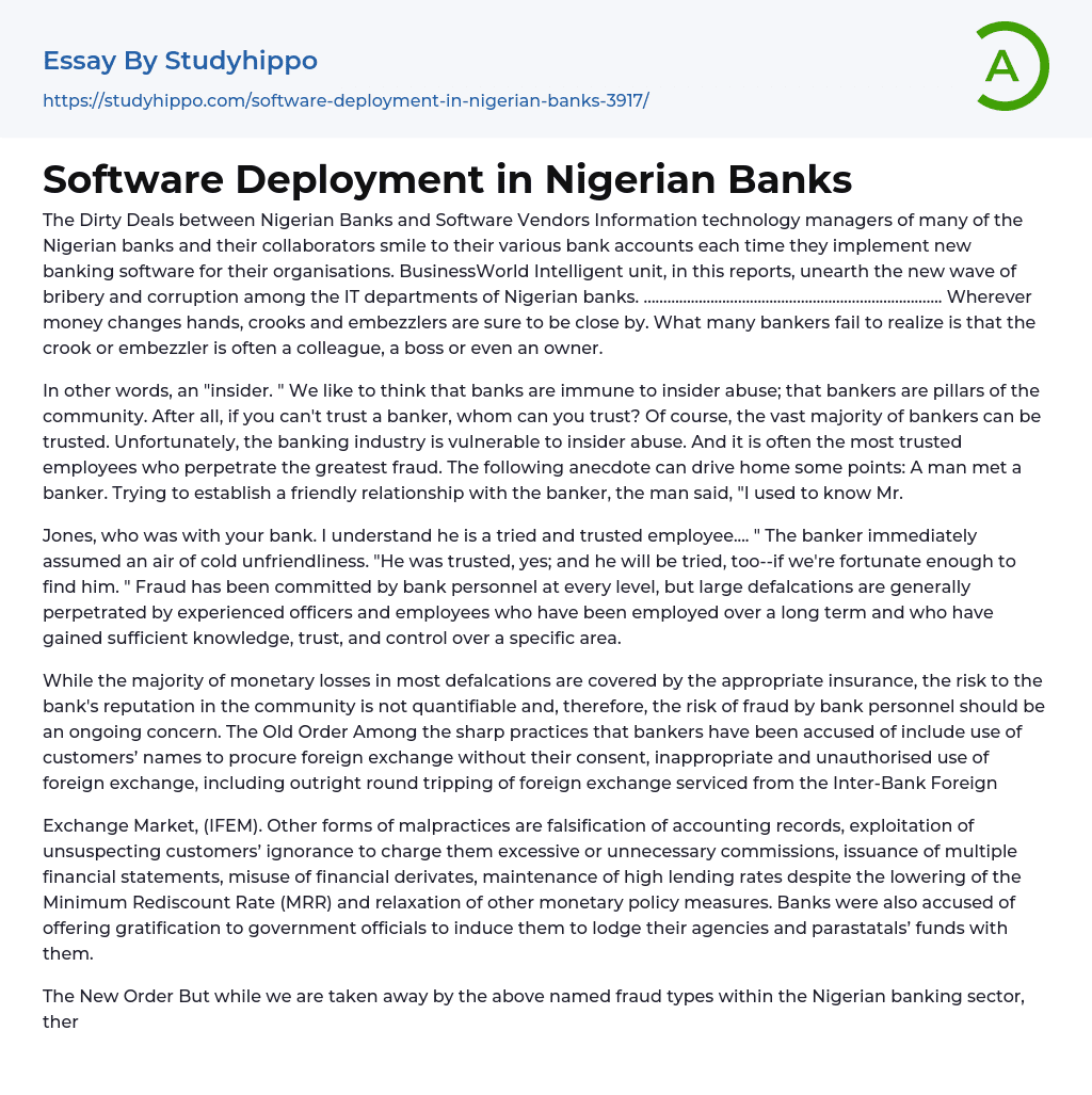 Software Deployment in Nigerian Banks Essay Example