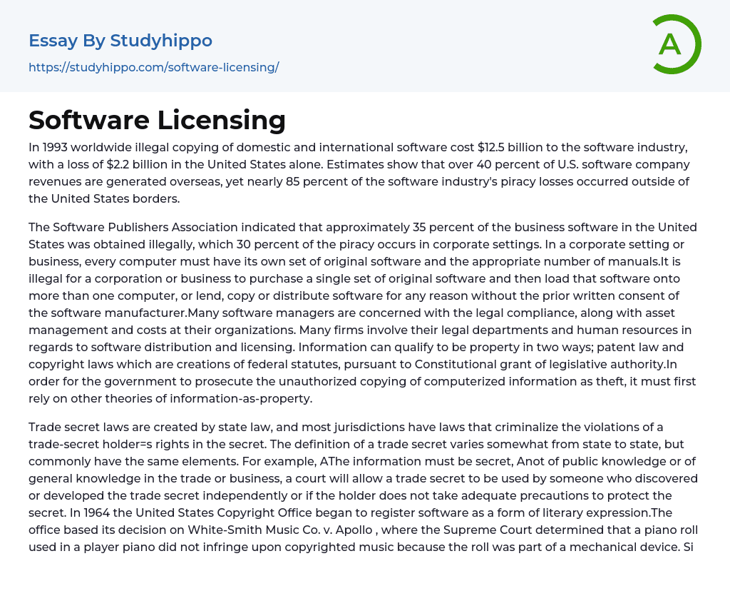 Software Licensing Essay Example