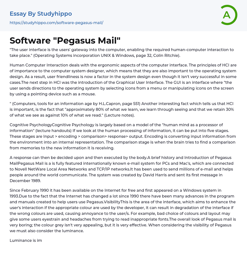 Software “Pegasus Mail” Essay Example