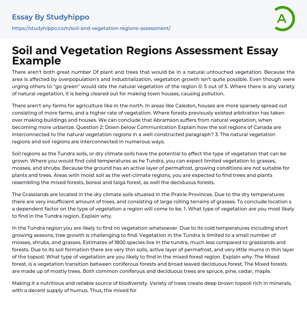 Soil and Vegetation Regions Assessment Essay Example