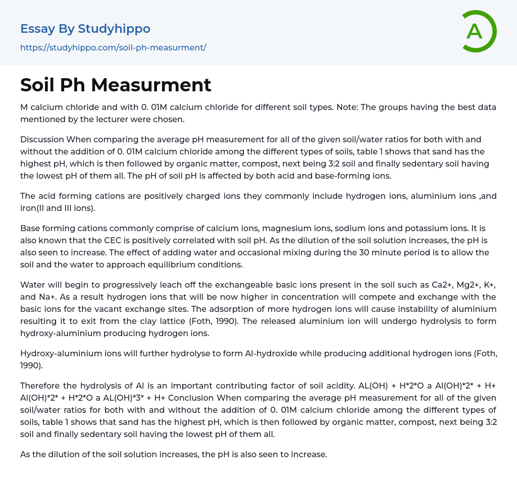 Soil Ph Measurment Essay Example