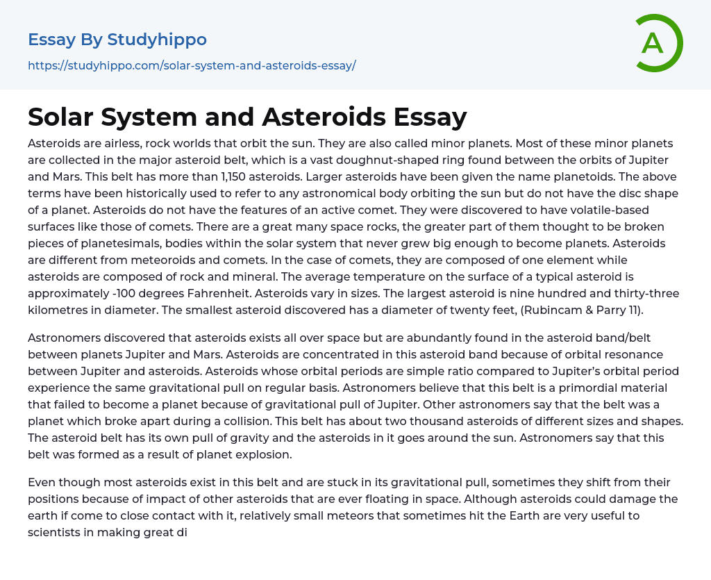 Solar System and Asteroids Essay