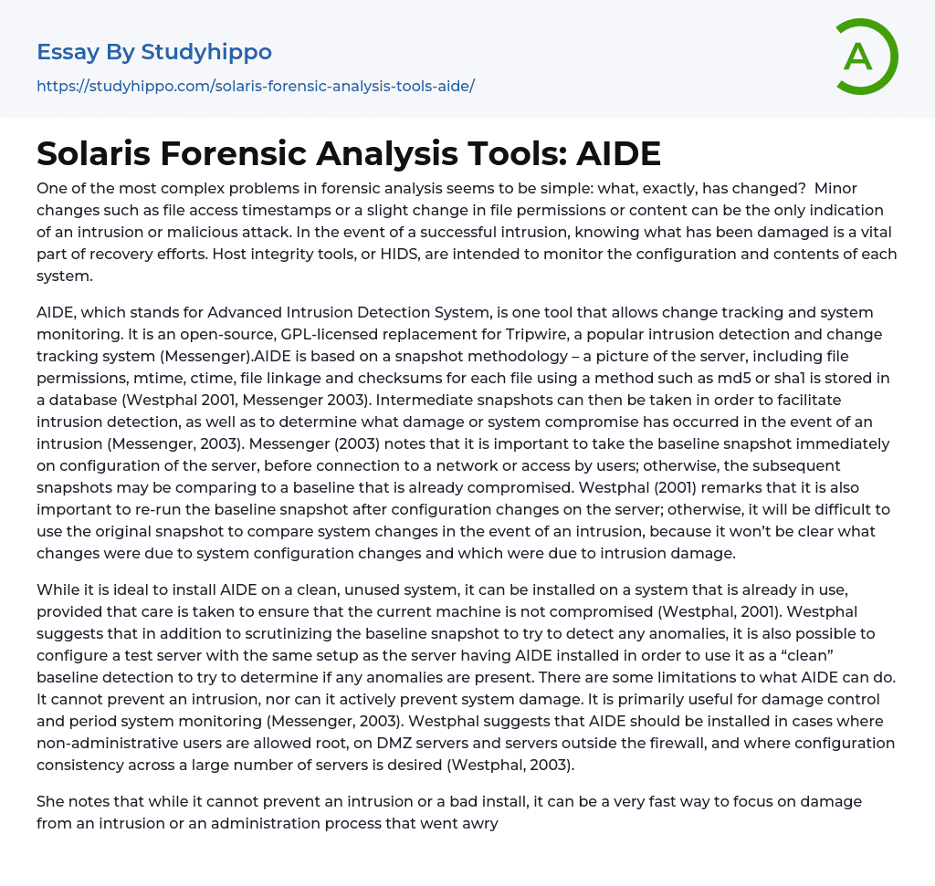Solaris Forensic Analysis Tools: AIDE Essay Example