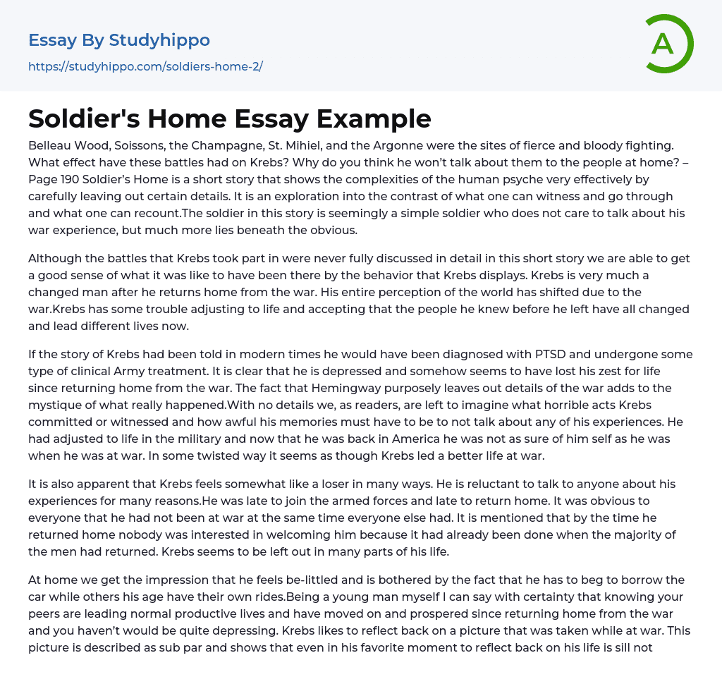 Soldier’s Home Essay Example