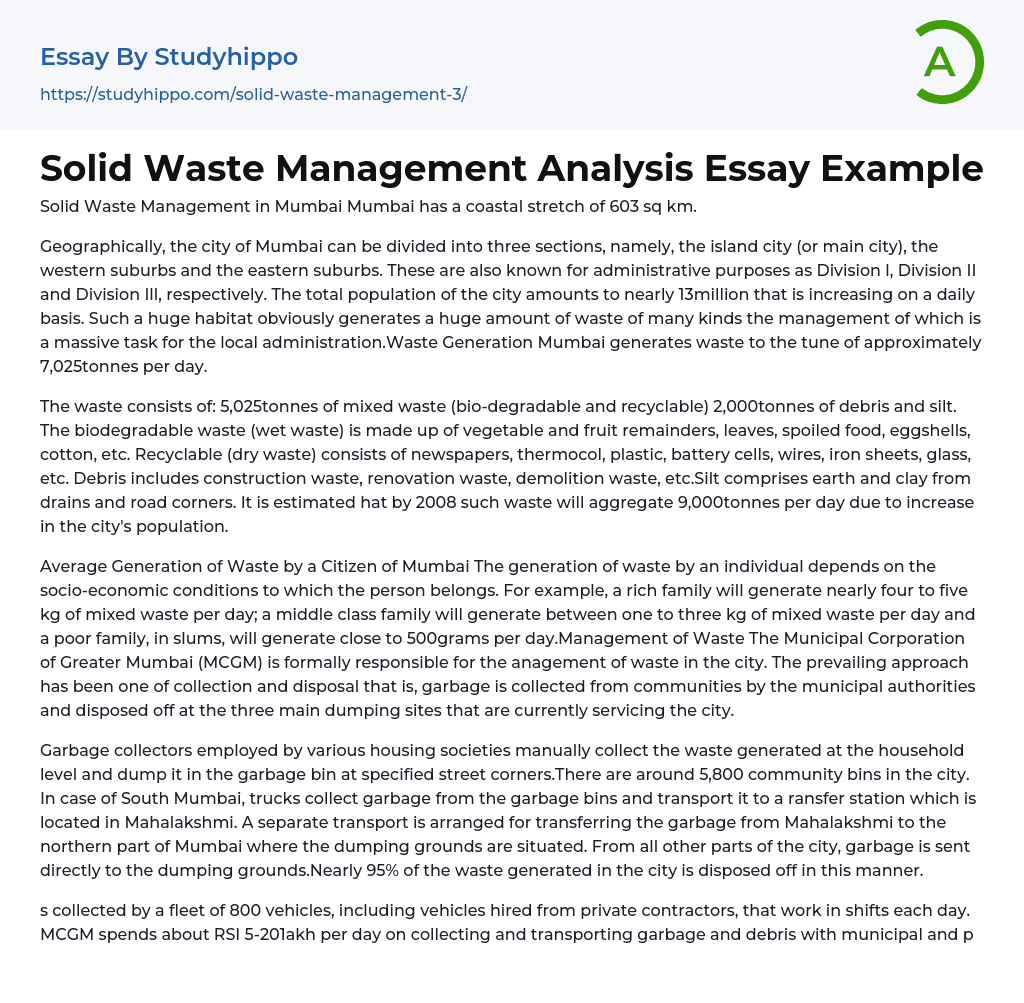 Solid Waste Management Analysis Essay Example