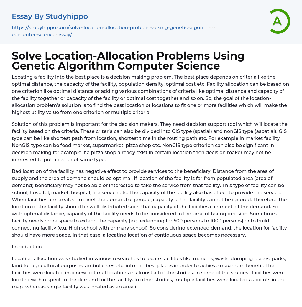 Solve Location-Allocation Problems Using Genetic Algorithm Computer Science Essay Example