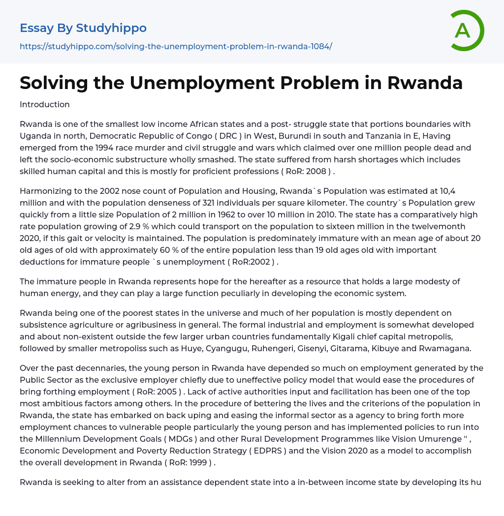 Solving the Unemployment Problem in Rwanda Essay Example