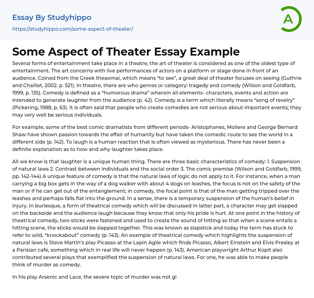 Some Aspect of Theater Essay Example