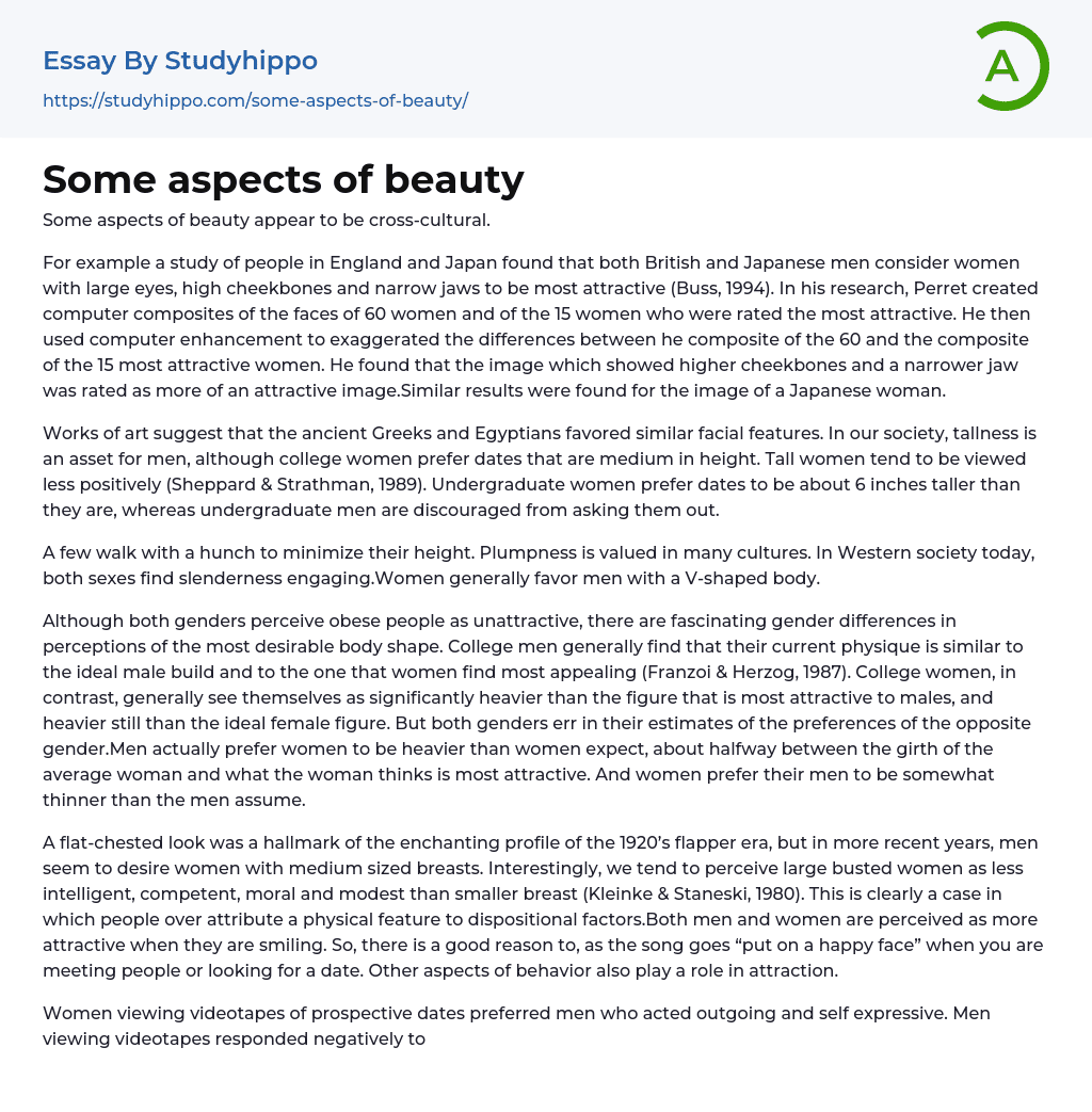 Some aspects of beauty Essay Example