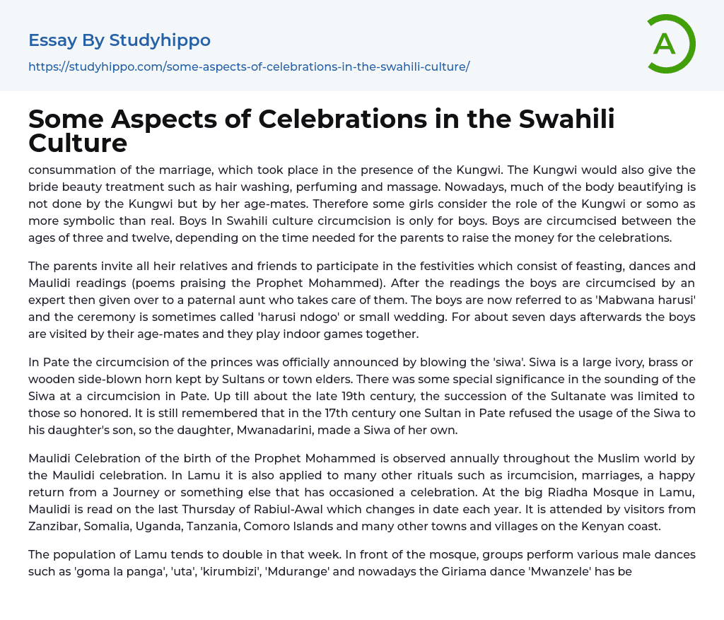 Some Aspects of Celebrations in the Swahili Culture Essay Example