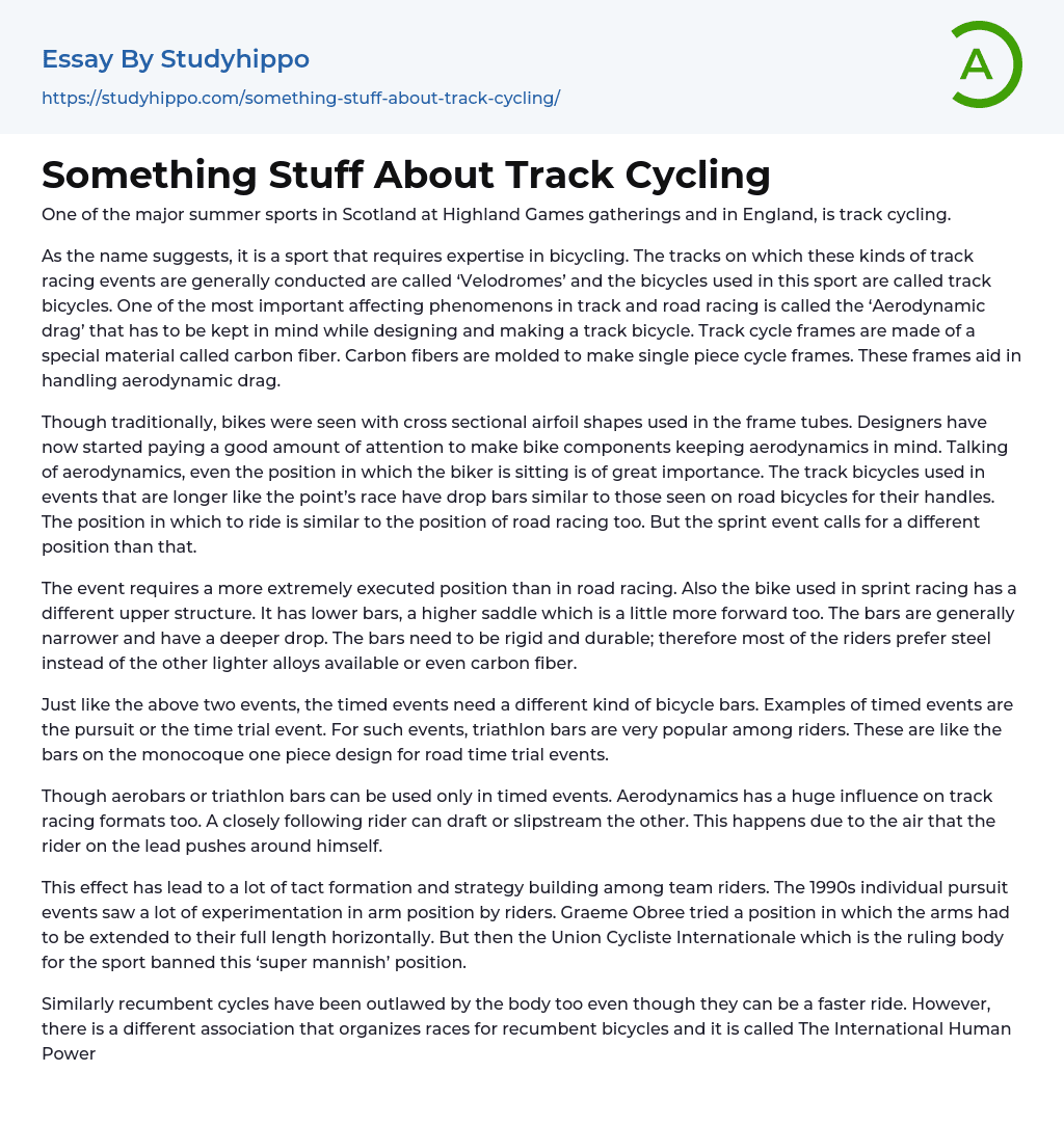 Something Stuff About Track Cycling Essay Example