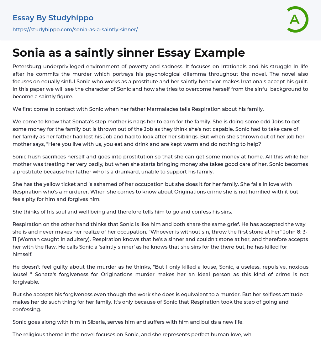 Sonia as a saintly sinner Essay Example
