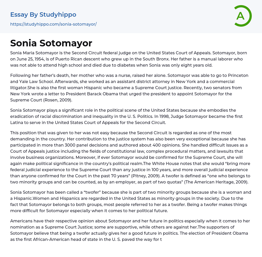 Sonia Sotomayor Essay Example