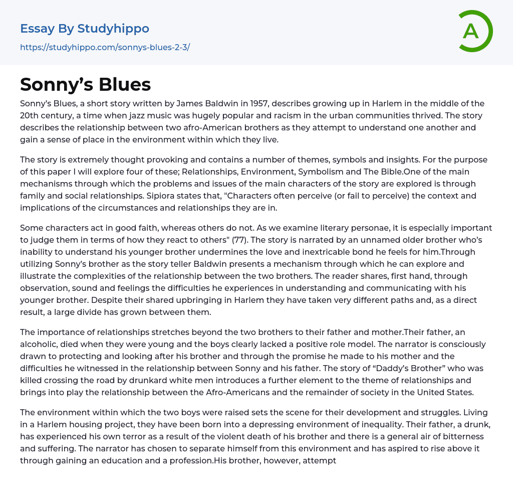Sonny’s Blues Essay Example