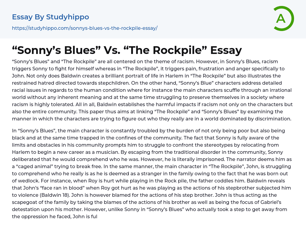 “Sonny’s Blues” Vs. “The Rockpile” Essay