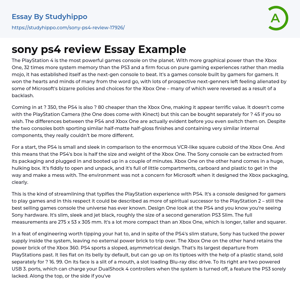 sony ps4 review Essay Example