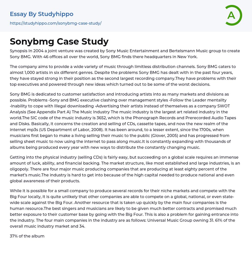 Sonybmg Case Study Essay Example