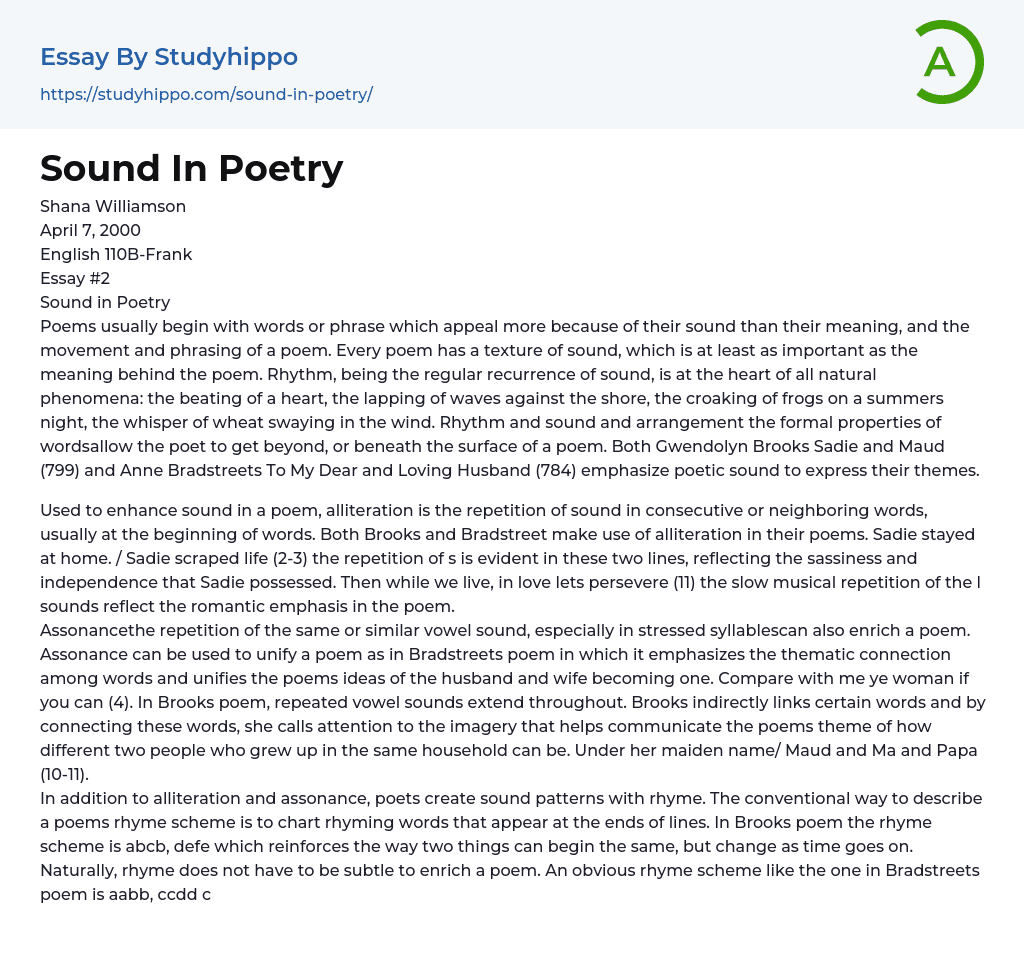 Sound In Poetry: On the Example of Verses Essay Example