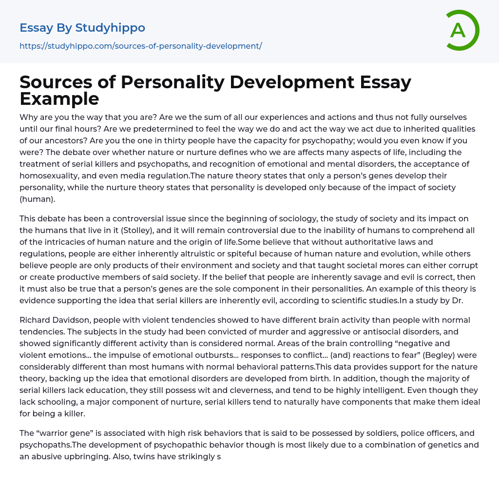 Sources of Personality Development Essay Example