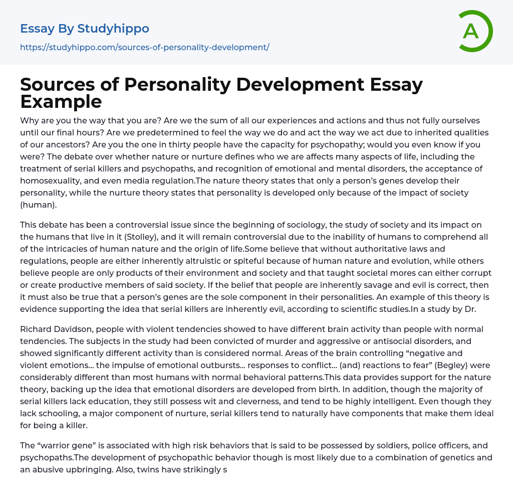 Sources Of Personality Development Essay Example StudyHippo