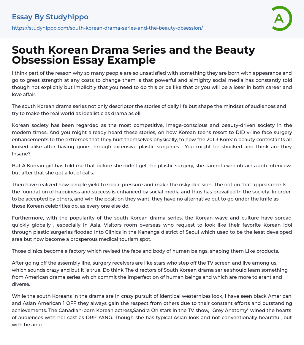 South Korean Drama Series and the Beauty Obsession Essay Example