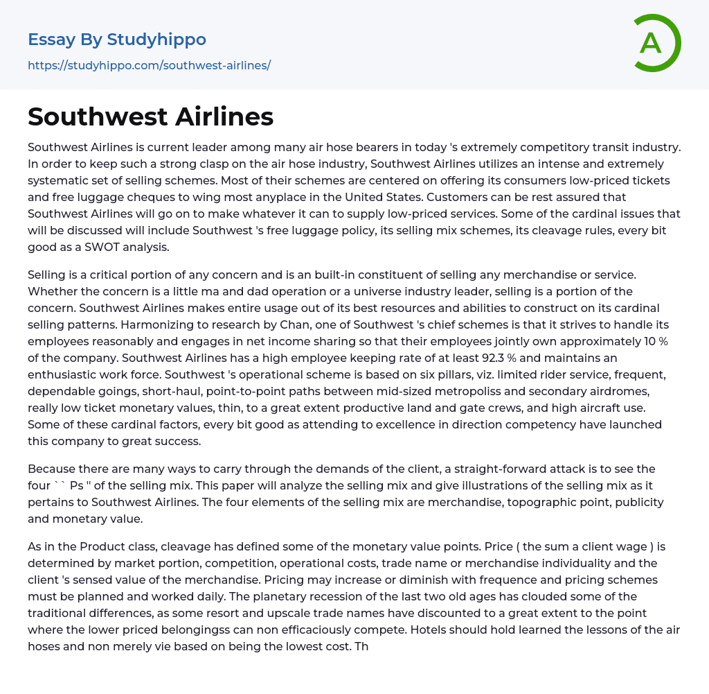 Southwest Airlines Essay Example