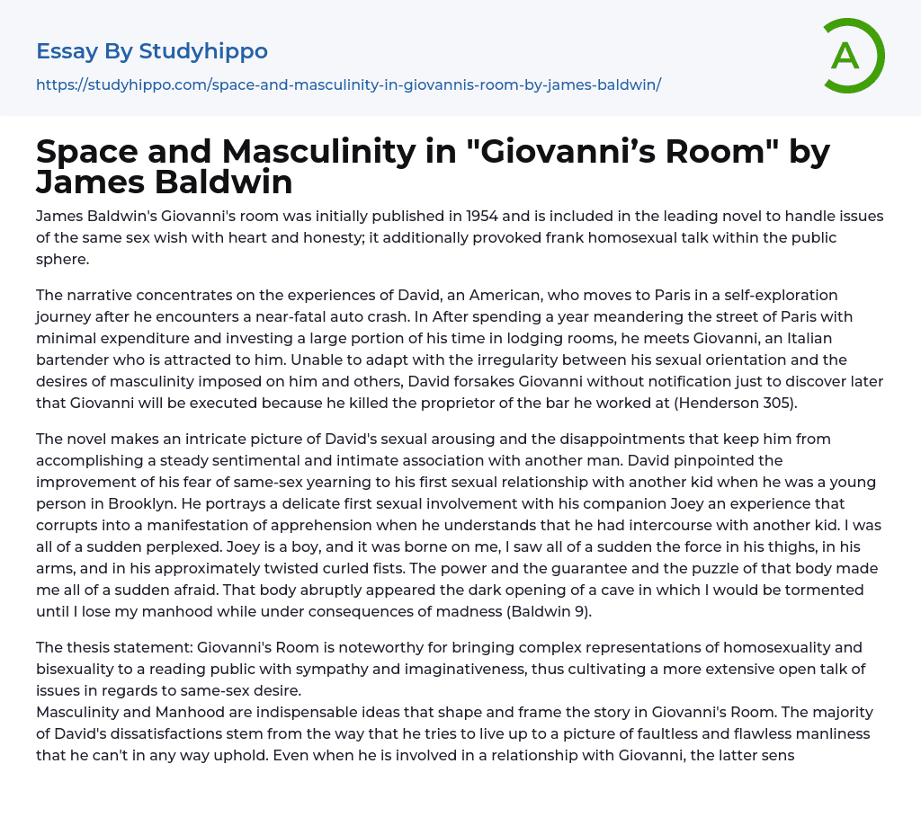 Space and Masculinity in “Giovanni’s Room” by James Baldwin Essay Example