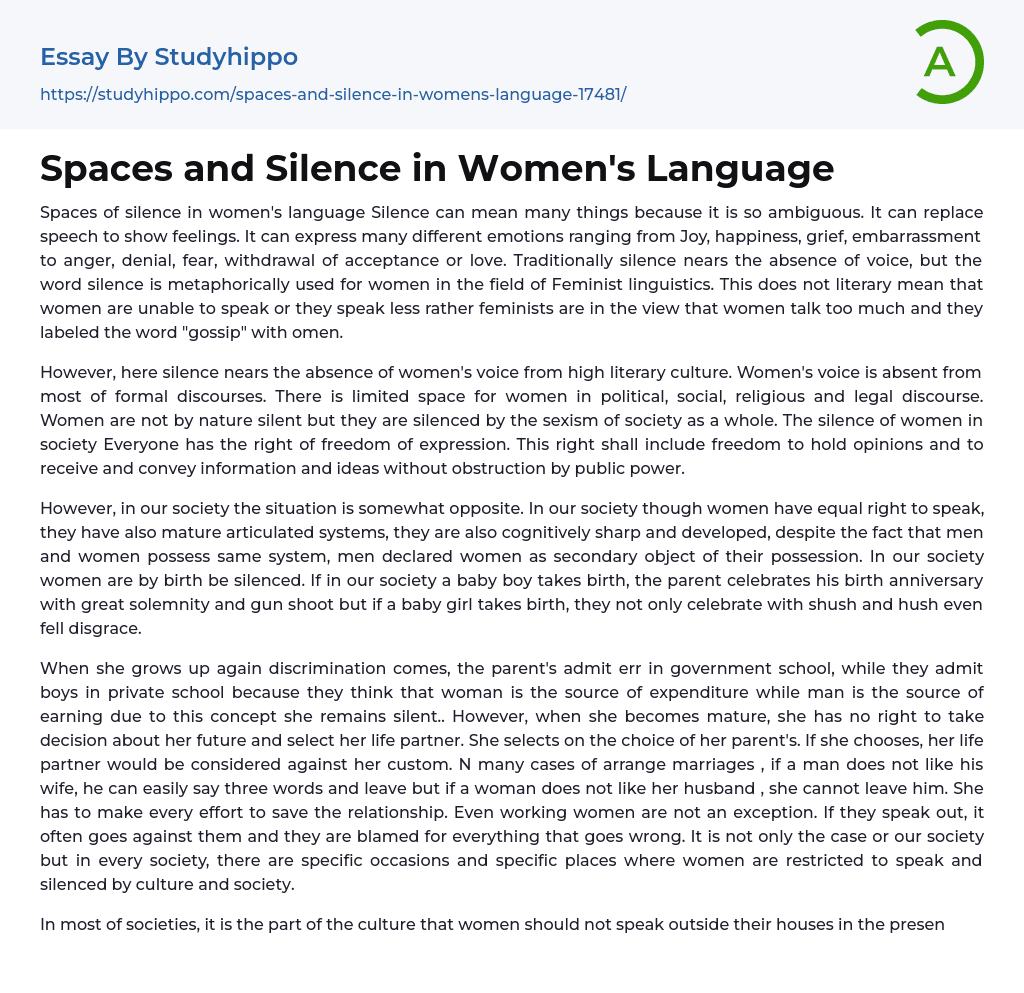 Spaces and Silence in Women’s Language Essay Example