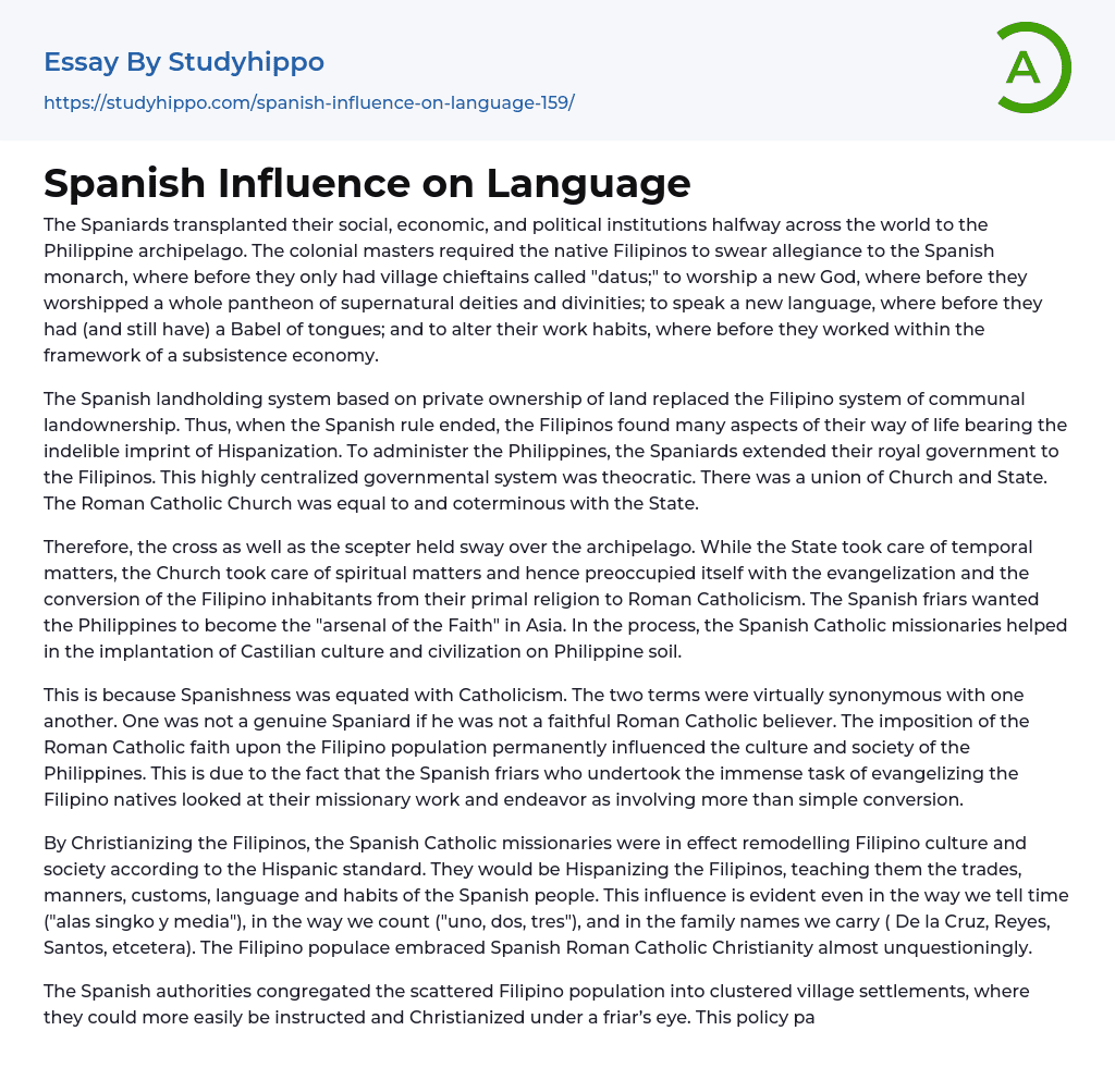 Spanish Influence on Language Essay Example | StudyHippo.com