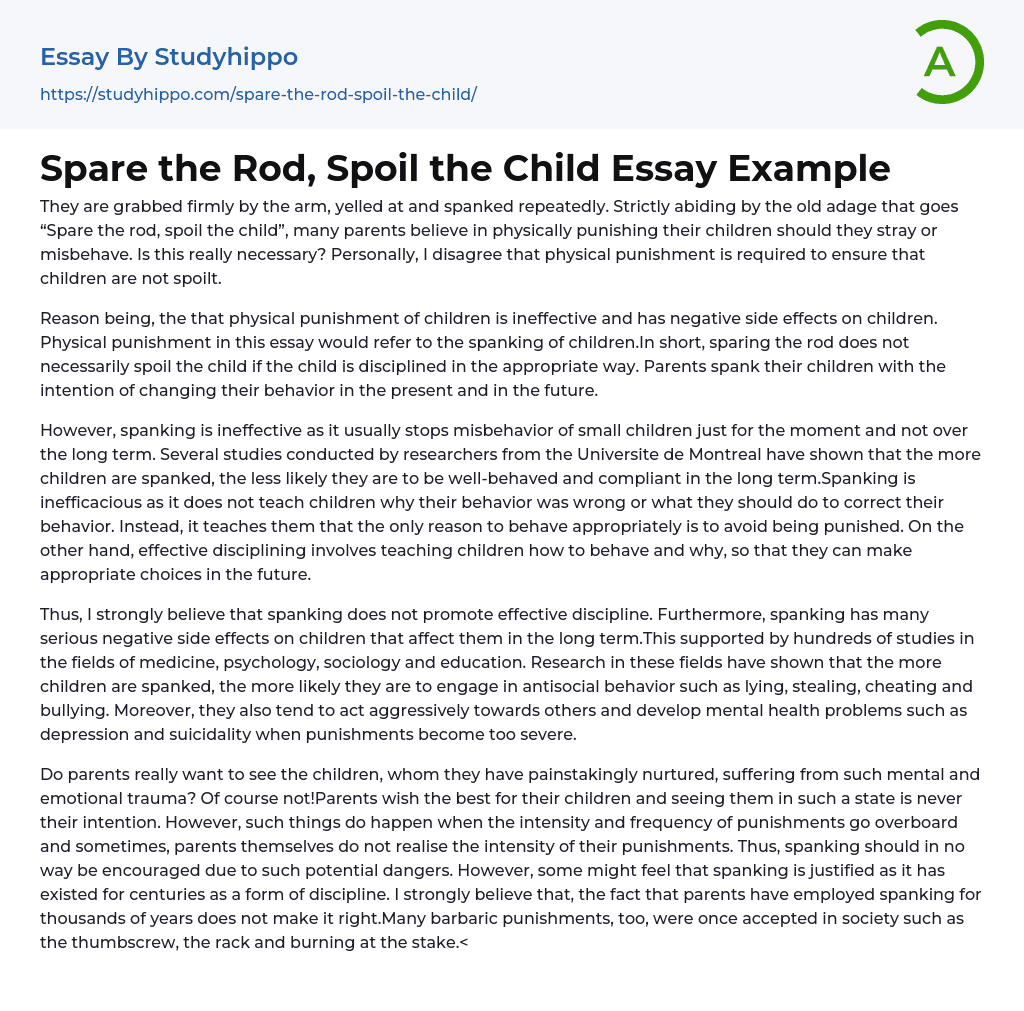 Spare the Rod, Spoil the Child Essay Example