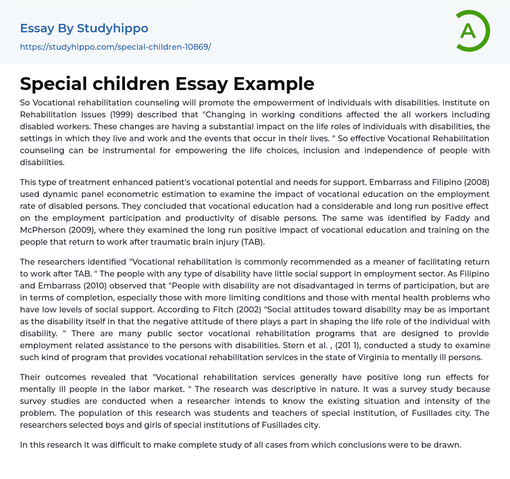 Special children Essay Example