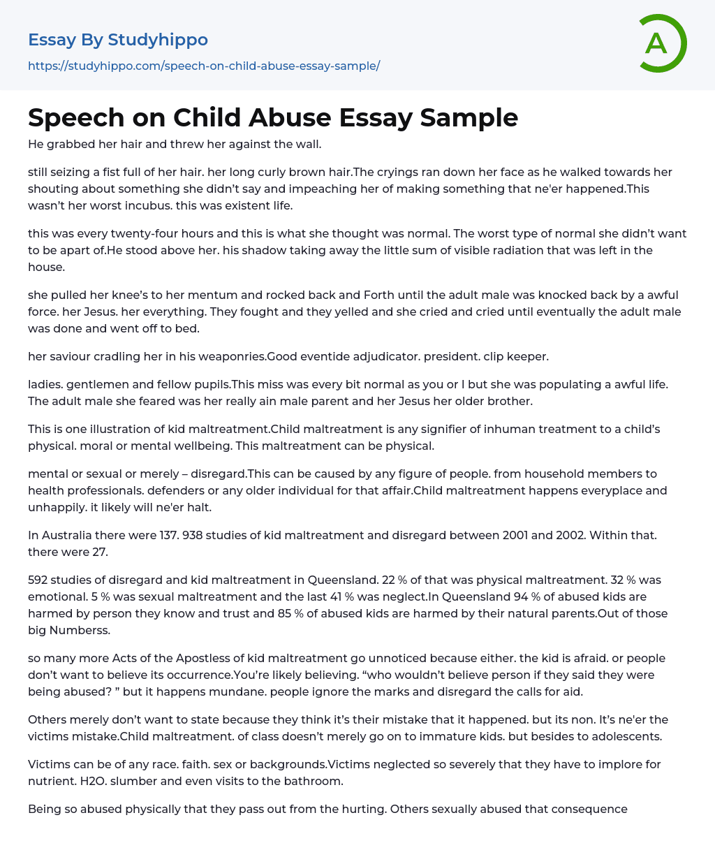 Speech on Child Abuse Essay Sample