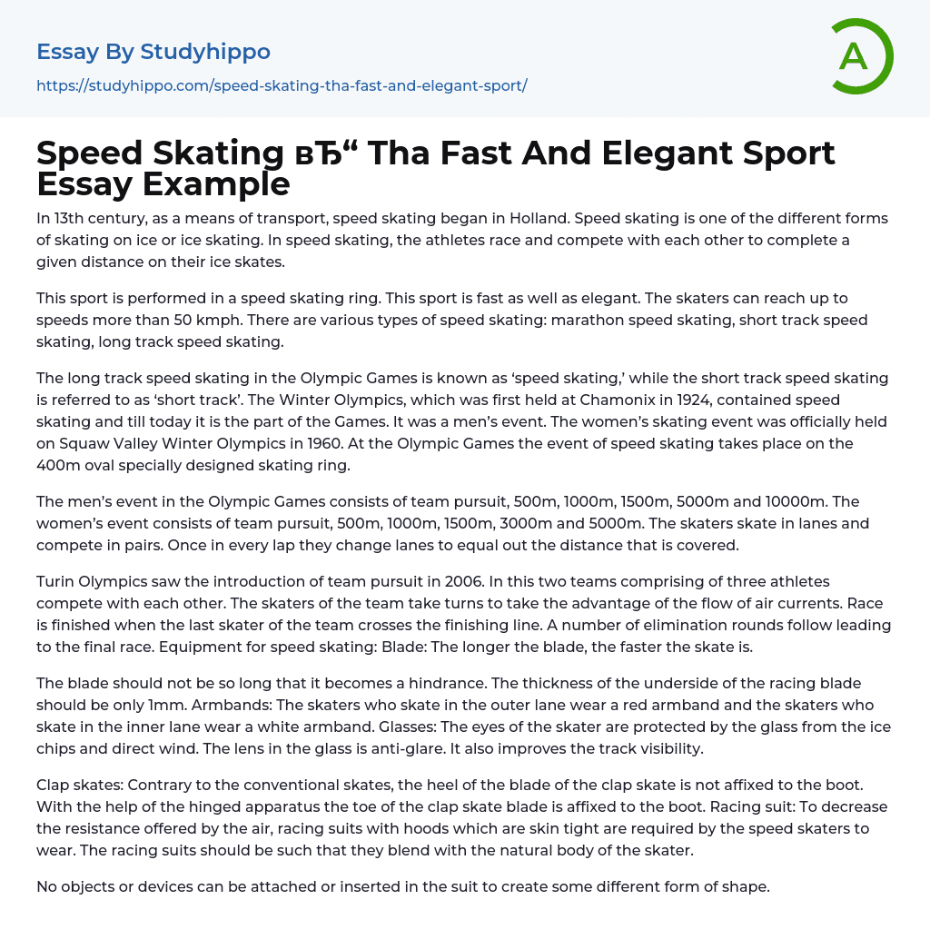 Speed Skating Tha Fast And Elegant Sport Essay Example