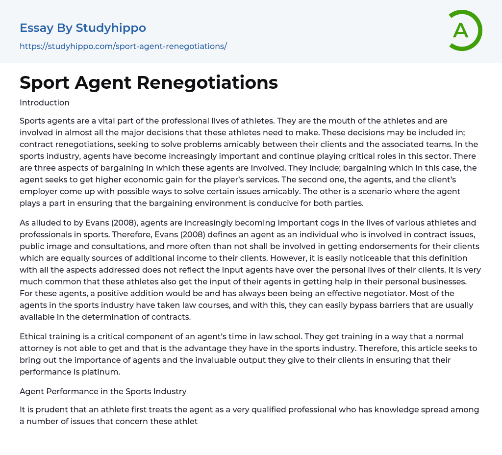 Sport Agent Renegotiations Essay Example