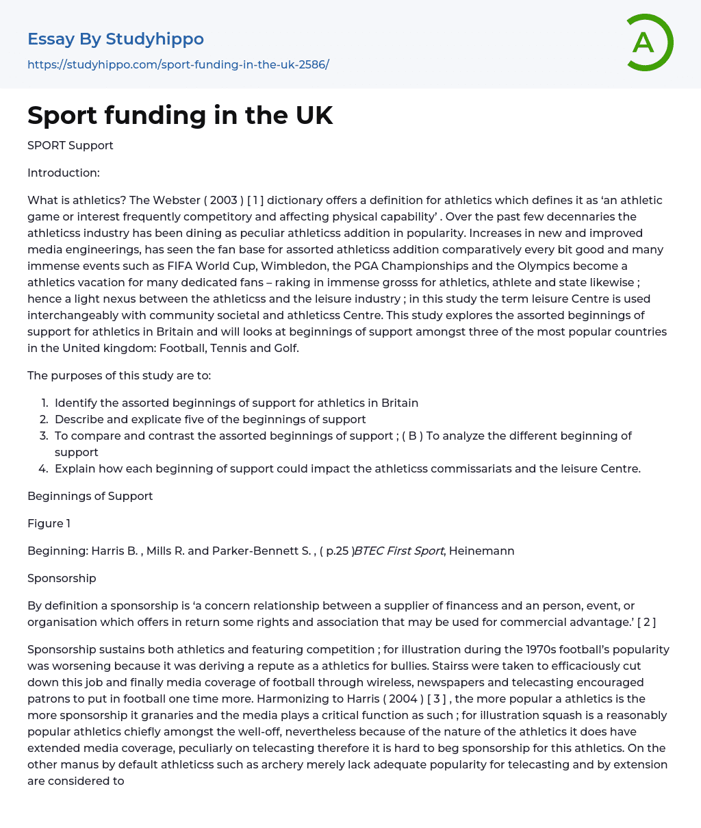 Sport funding in the UK Essay Example
