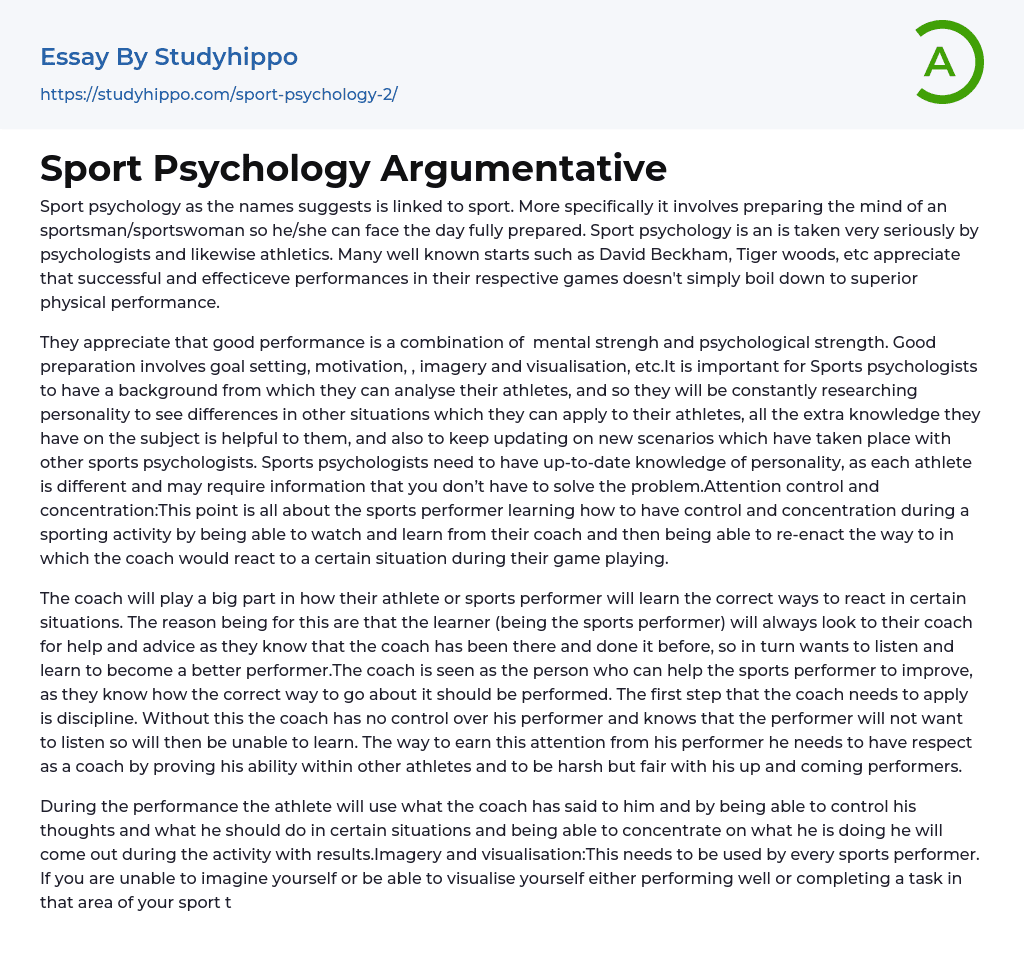 Sport Psychology Argumentative Essay Example