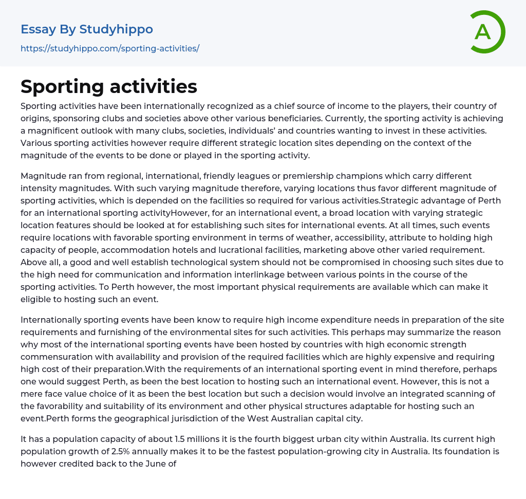 Sporting activities Essay Example