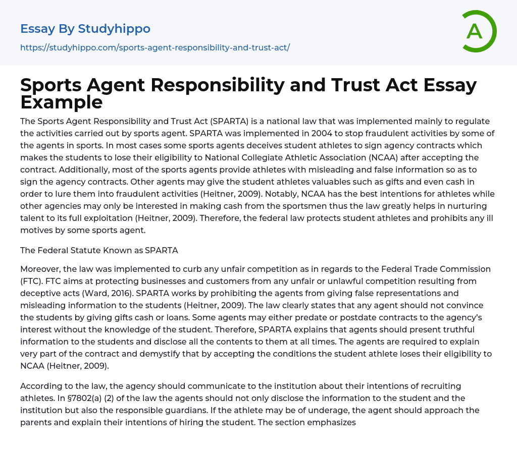 Sports Agent Responsibility and Trust Act Essay Example