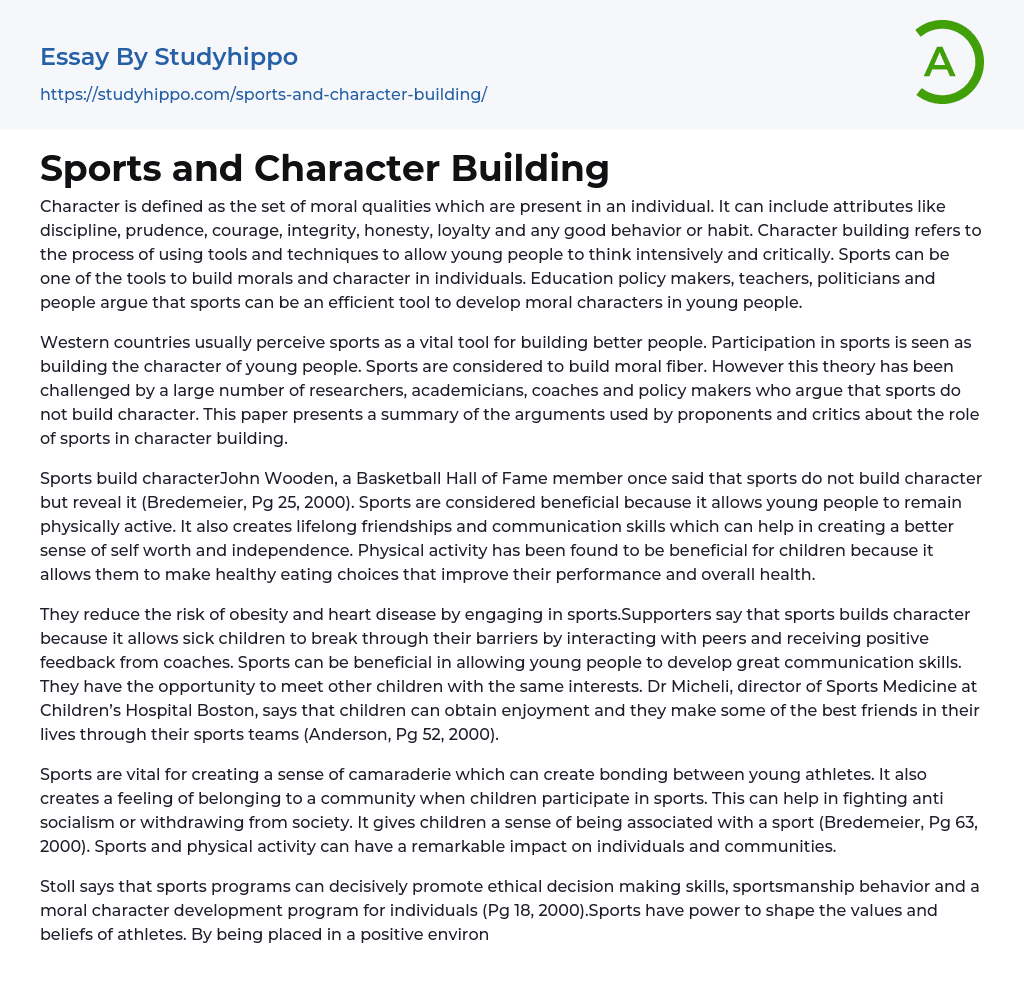 Sports and Character Building Essay Example