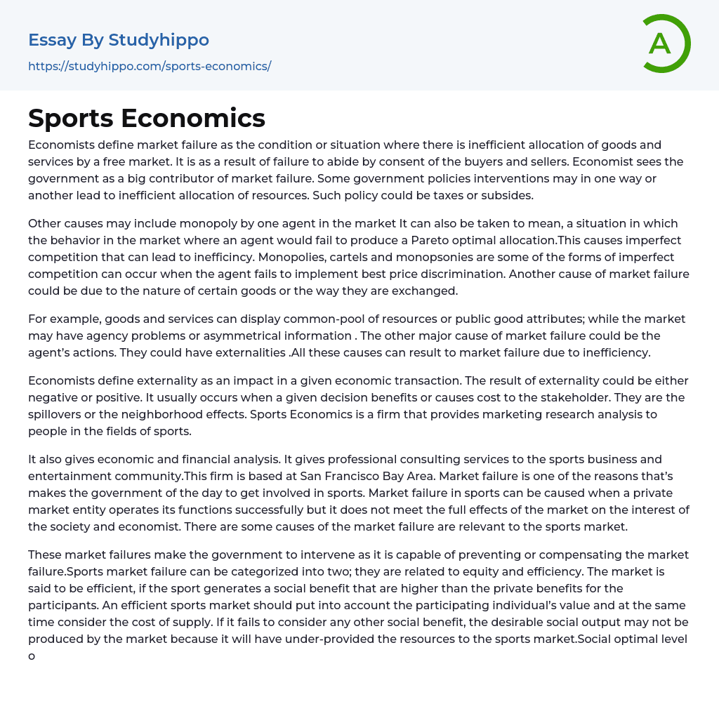 Sports Economics Essay Example