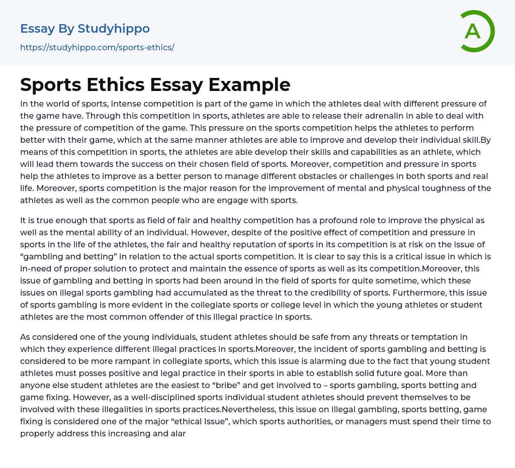Sports Ethics Essay Example