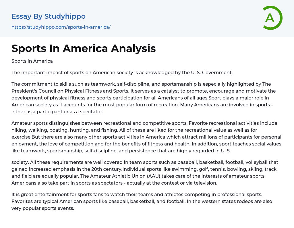 Sports In America Analysis Essay Example