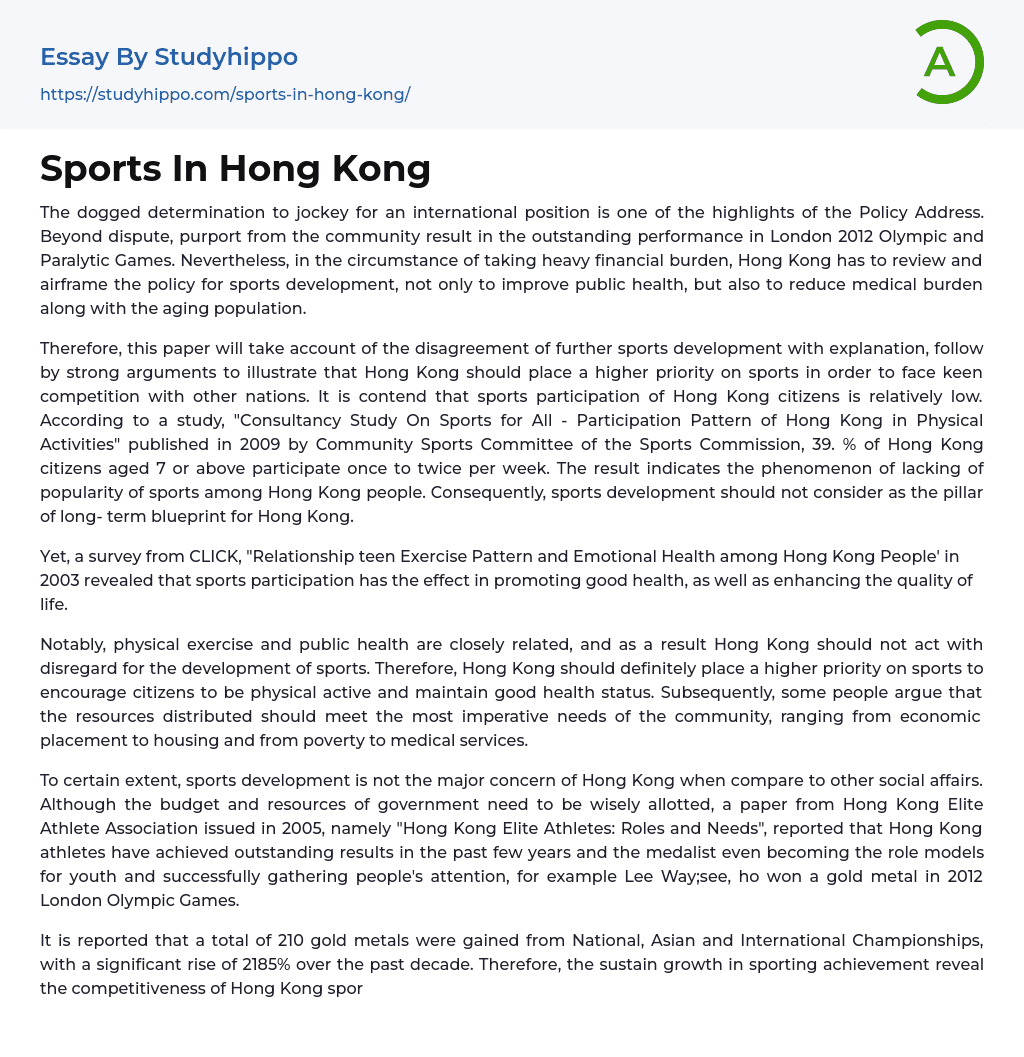 Sports In Hong Kong Essay Example