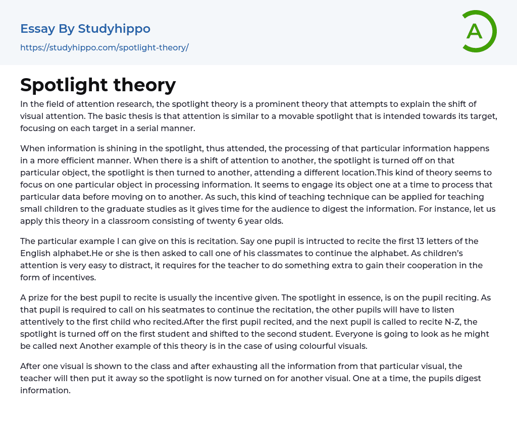 Spotlight theory Essay Example