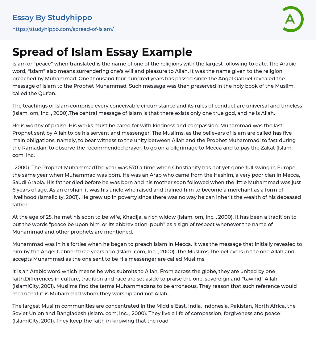 Spread of Islam Essay Example