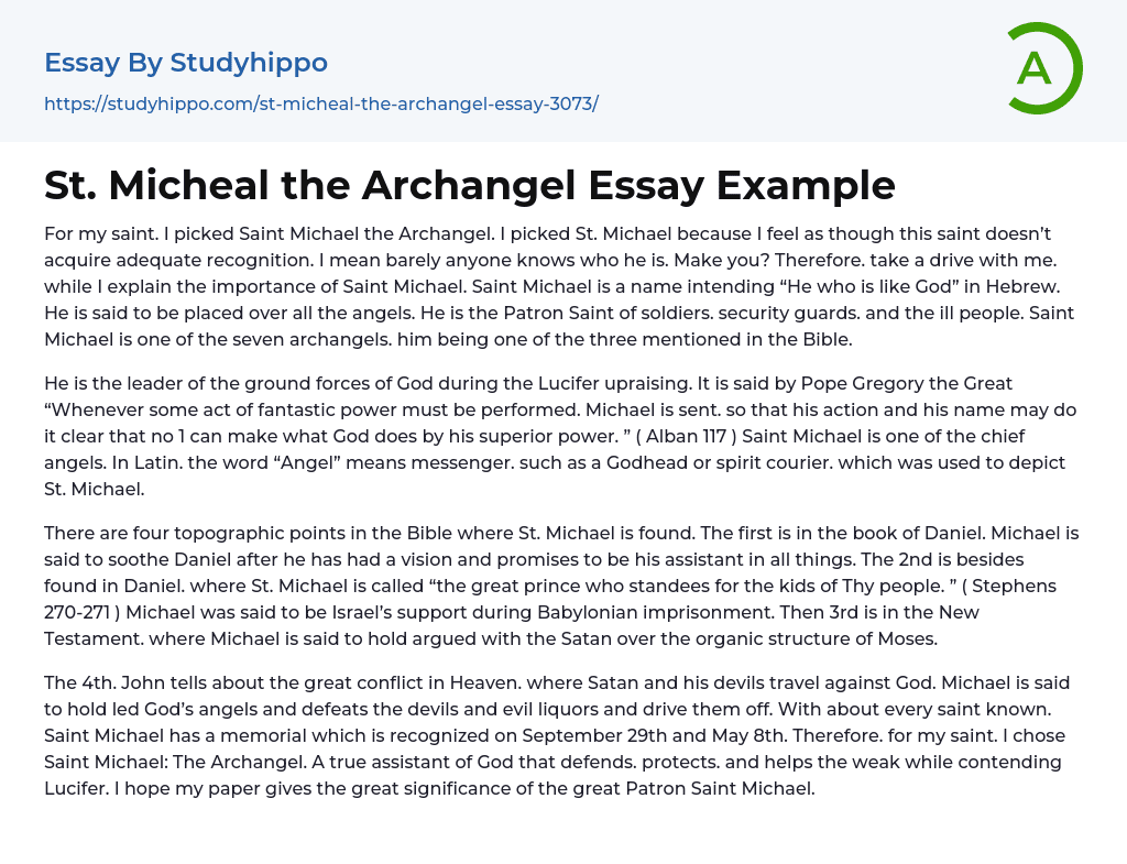 St. Micheal the Archangel Essay Example