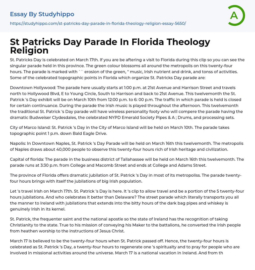 St Patricks Day Parade In Florida Theology Religion Essay Example