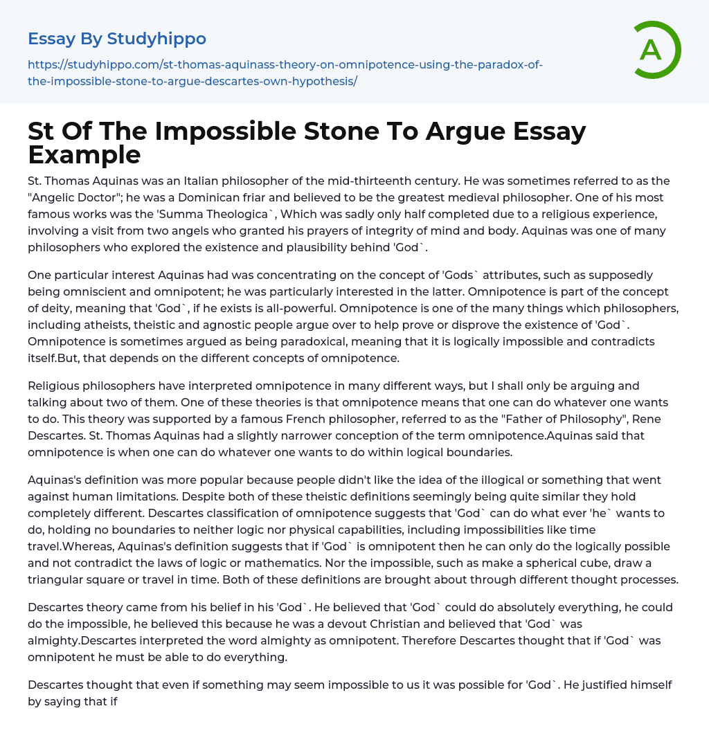 St Of The Impossible Stone To Argue Essay Example